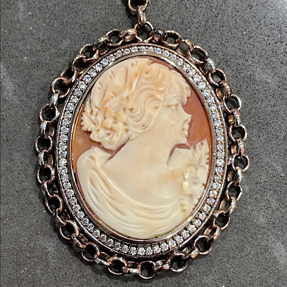 Amedeo Carved Shell Cameo Pendant Necklace